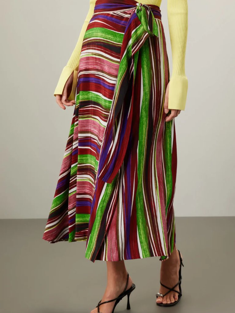 Dvf Rebekah Midi Skirt, Wrap Style, Colorful Striped Print. Size M.